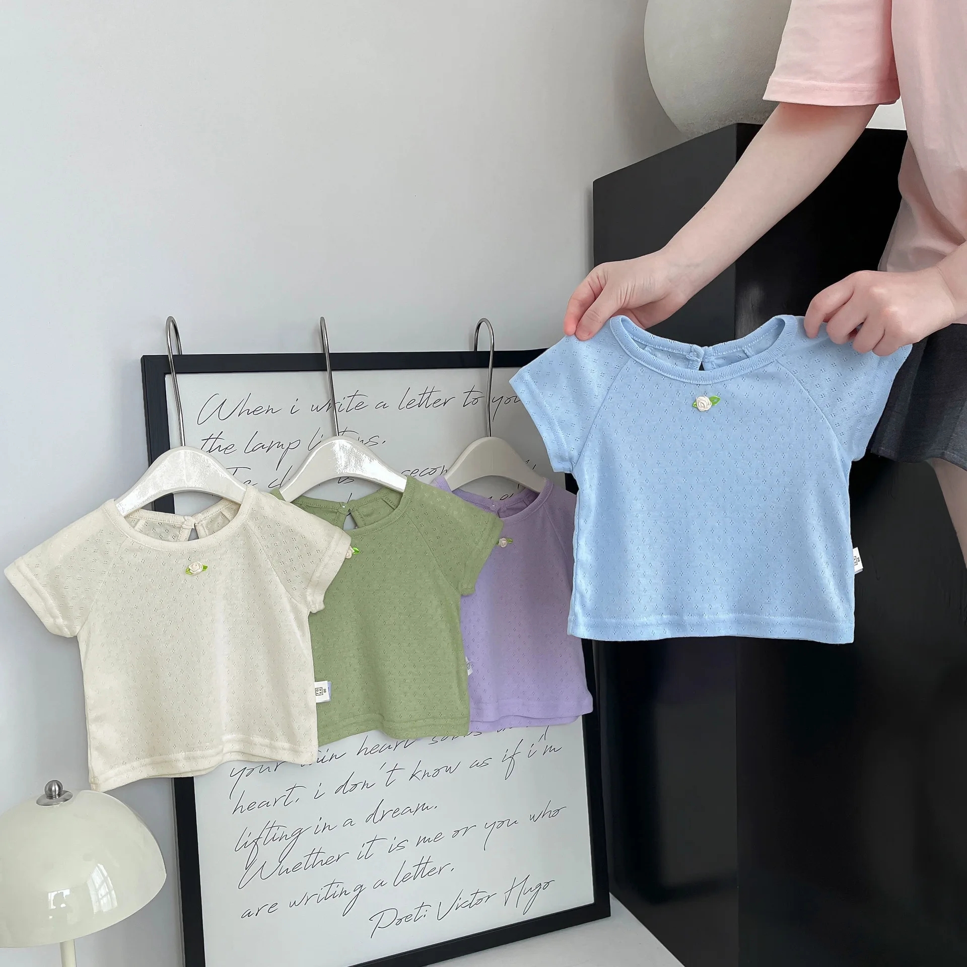 Baby Clothing Girls Short-sleeved T-shirt Summer 2024 New Fashionable Korean Style Thin Solid Color Comfortable Top T Shirt