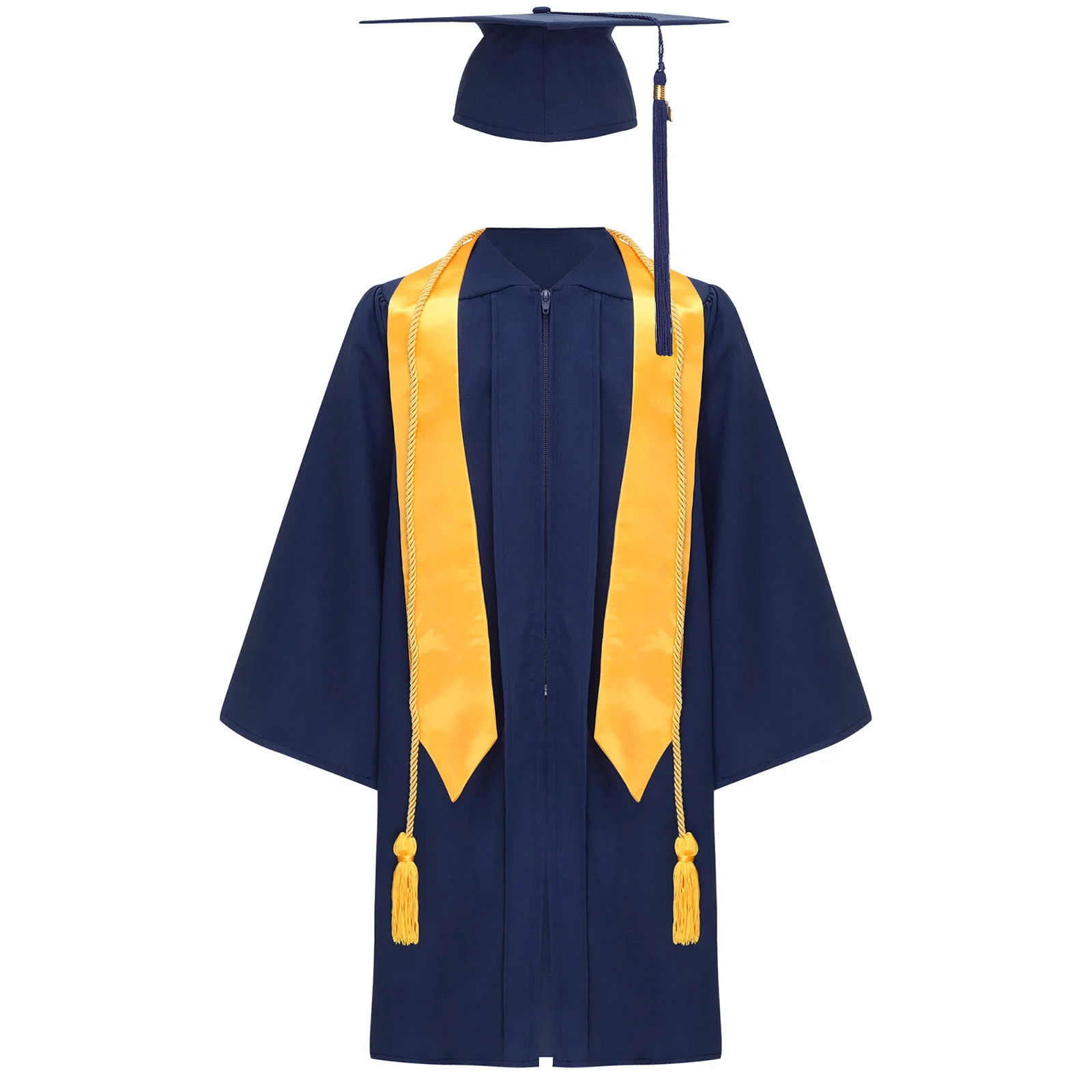 

Unisex Kids Boys Girls School Graduation Gown Robes Set V-neck Long Sleeve R Robe with Hat Stole And Tassel for Photographic
