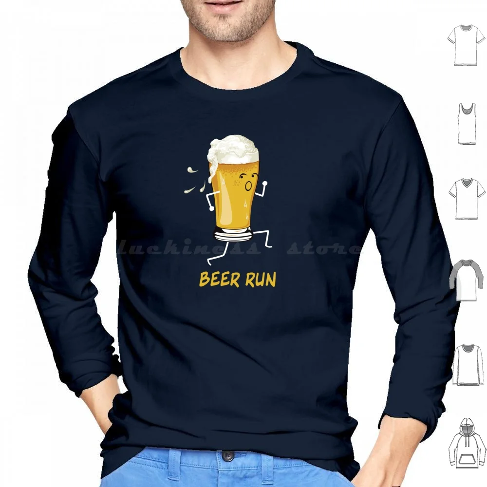 Beer Run! Hoodies Long Sleeve Beer Beer T Food Drink Run Running Funny Cute Cartoon Drinking Party