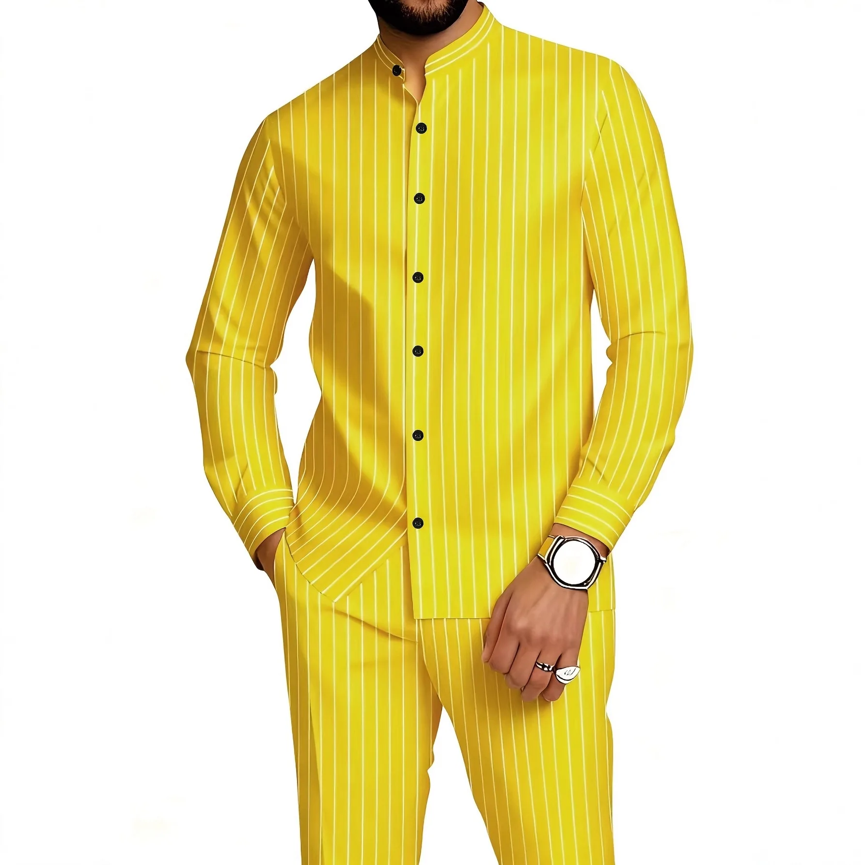 

Men's Comfortable Striped Long Sleeve Shirt Pants Set Breathable Four Seasons Casual And Business Casual Wear Spring Autumn