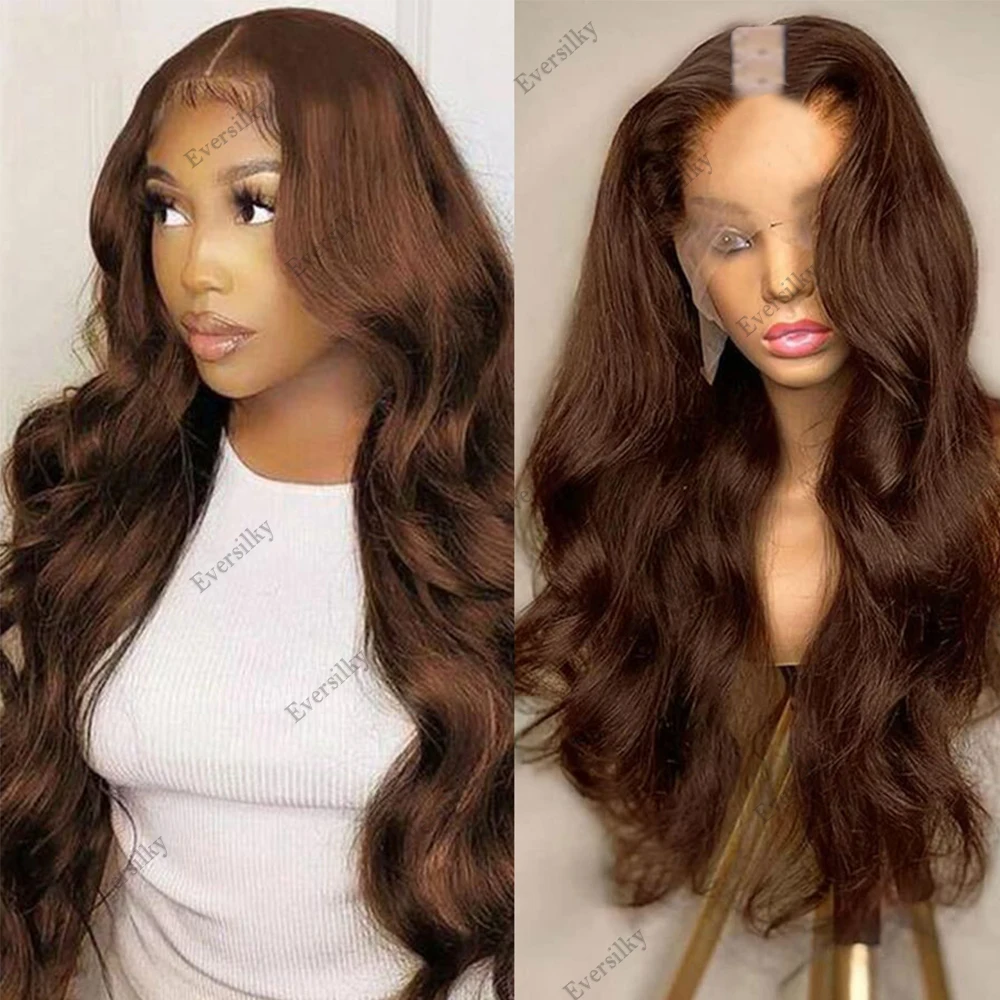 Chocolate Brown Body Wave U Part Wig Human Hair 100% Virgin Human Hair V Part Middle Half Wig Glueless Full Machine Made 30\