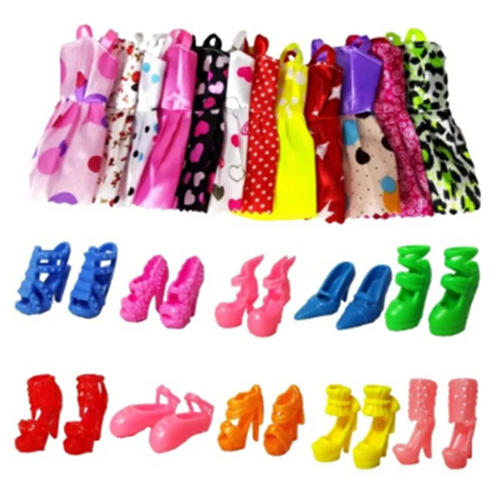 10xHandmade Dress Doll Clothes + 10xShoes High Heels For Doll Kid Toy view 3