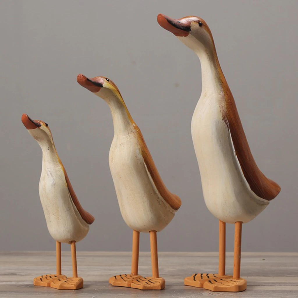 3 Pcs / Set Painted Duck Statues Garden Yard Lawn Decor Handmade