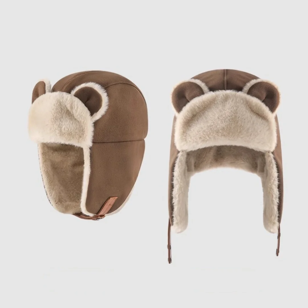 

Зимние шапки с милым медведем, женские ветрозащитные шапки-бомберы с ушками, уличная теплая зимняя шапка для езды на велосипеде, утолщенная зимняя шапка из искусственного меха, новинка