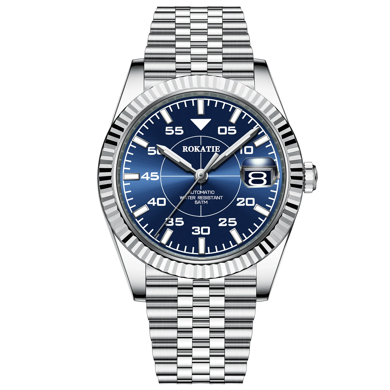 ROKATIE นาฬิกาข้อมือสแตนเลส 316L NH35 การเคลื่อนไหวอัตโนมัตินาฬิกา 5ATM สตีลหรูหราธุรกิจนาฬิกา