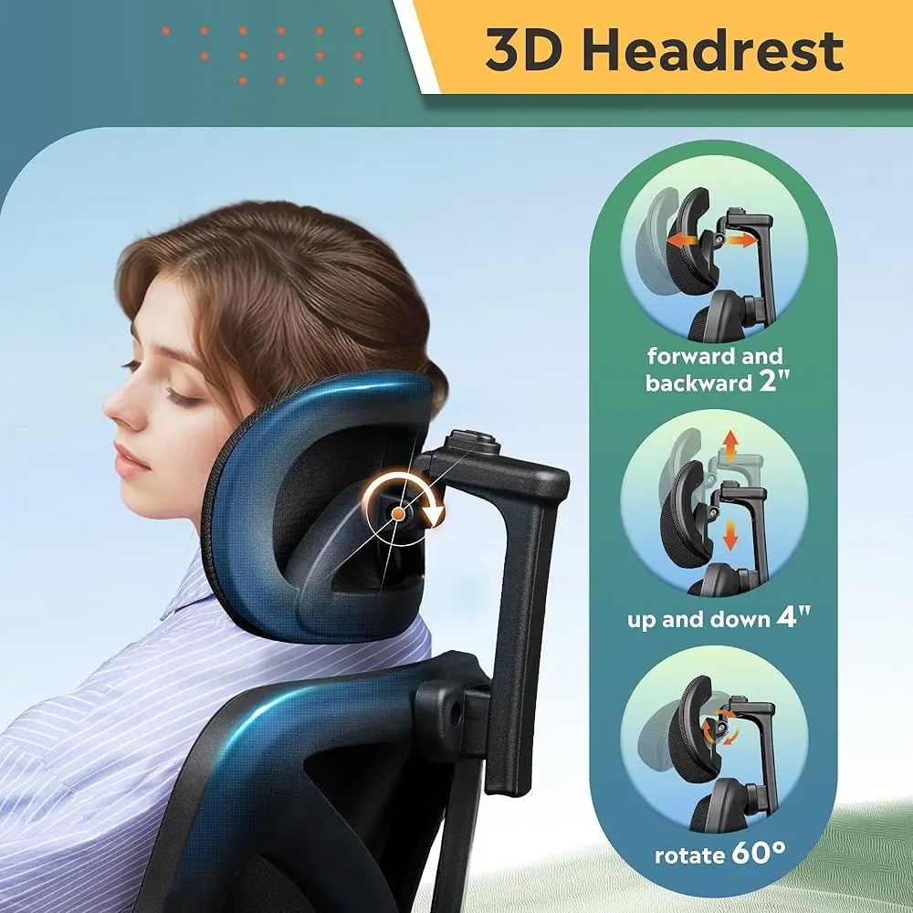 Office Chair Big And Tall Reclining Ergonomic Desk Chair For Long Hours, Comfy Breathable Mesh, Adjustable Armrests With Lumbar