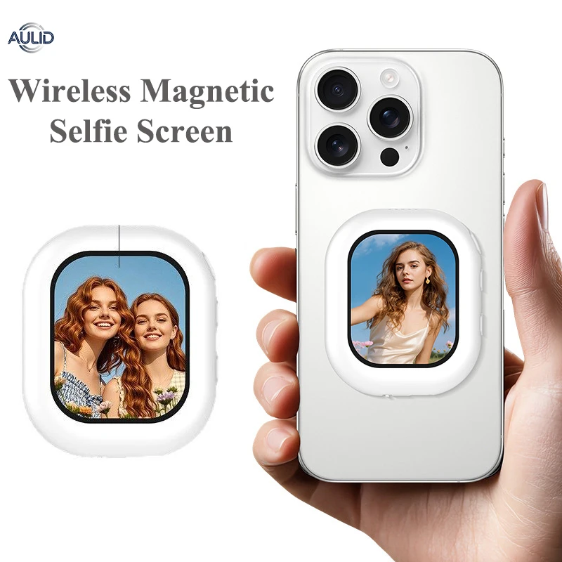 Wireless Mini Magnetic Selfie Screen Monitor for iPhone 17/16 Android Phone Back Camera Shooting Vlog Live Photography Accessory