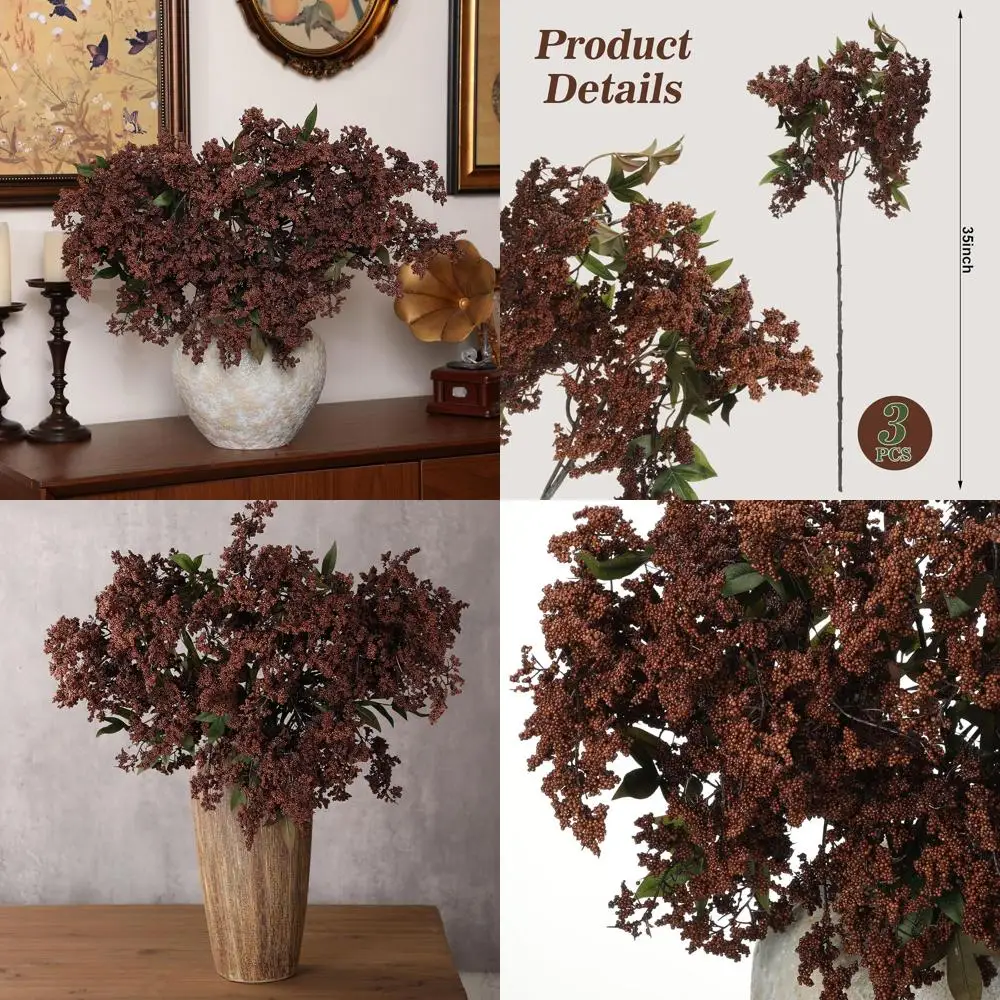

Faux Berry Stems with Dusty Plum Picks for Seasonal Home Decor - Dark Brown