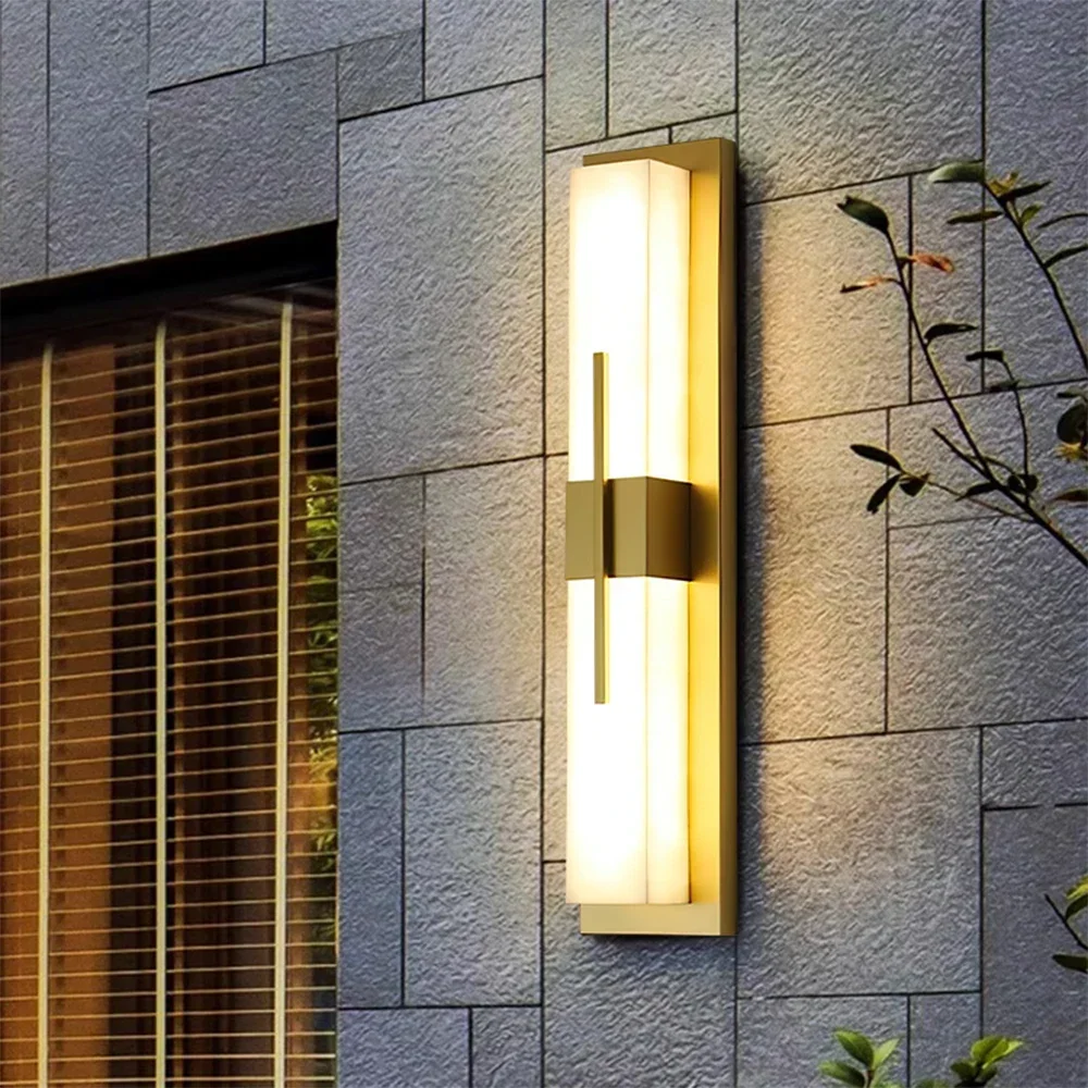 ELARA Contemporary LED Brass Marble Outdoor Wall Lamps Electric Waterproof Balcony Hallway Courtyard Villa Gate Hotel