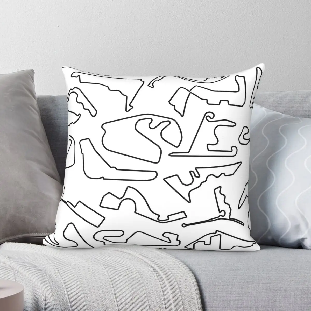 Racing Circuits Outline White Square Pillowcase Polyester Linen Velvet Creative Zip Decor Pillow Case Car 18