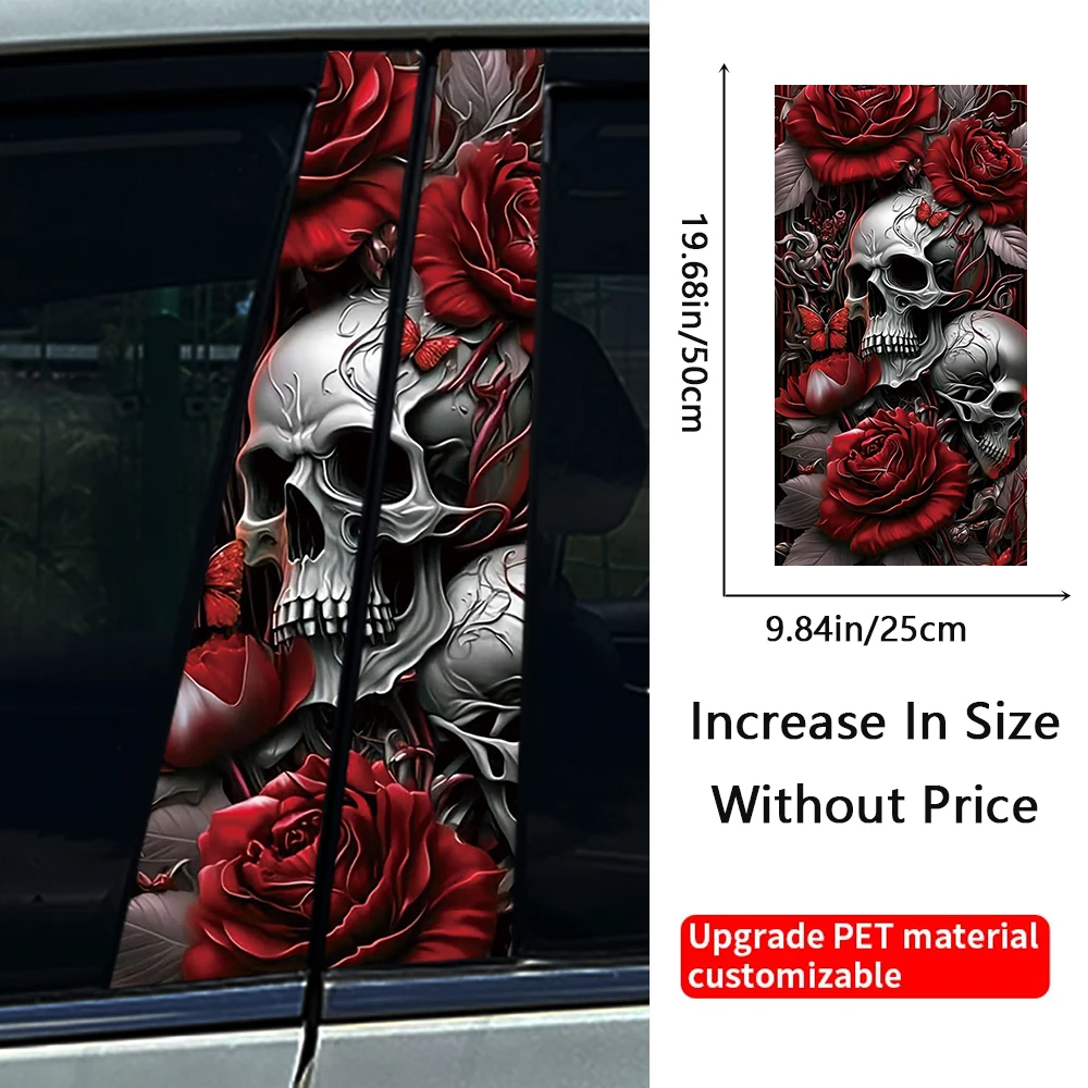 Skeleton Skull And Rose Car B-pillar Stickers Car Center Column Decoration Cover Scratches Waterproof Decals Car Accessories