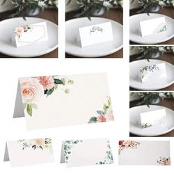 50pcs Flowers Plants Printed Number Card Name Place Cards Tabletop Card Party Supplies Greeting Card Banquet Wedding Seat Cards