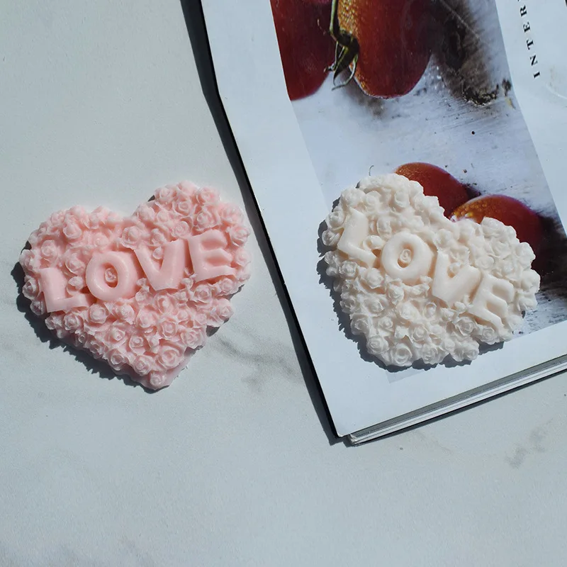 Molde de silicona con forma de corazón rosa para jabón, herramienta de fabricación de yeso, vela de flor de amor, molde de hielo de Chocolate,