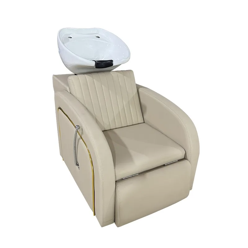 Wholesale Salon Shampoo Bowl Unit Salon Furniture Shampoo Chair with Ceramic Sink and Extendable Leg Rest for Hair Beauty Spa