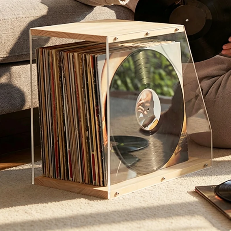 Schallplattenhalter aus massivem Holz, transparentes Acryl, LP-Alben-Aufbewahrungsregal, Präsentationsständer, Schallplatten-Organizer für den Schreibtisch, Heimdekoration
