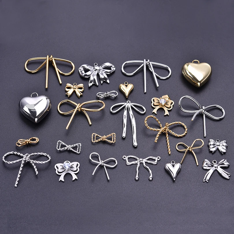 7 adet/grup Paslanmaz Çelik Vintage Harajuku Sevimli Papyon Ilmek Takılar DIY Y2K Kız Tatlı Aşk Kalp Kolye Takı Malzemesi Toplu
