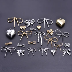 7Pcs/Lot Stainless Steel Vintage Harajuku Cute Bowtie Bowknot Charms DIY Y2K Girl Sweet Love Heart Pendant Jewelry Material Bulk