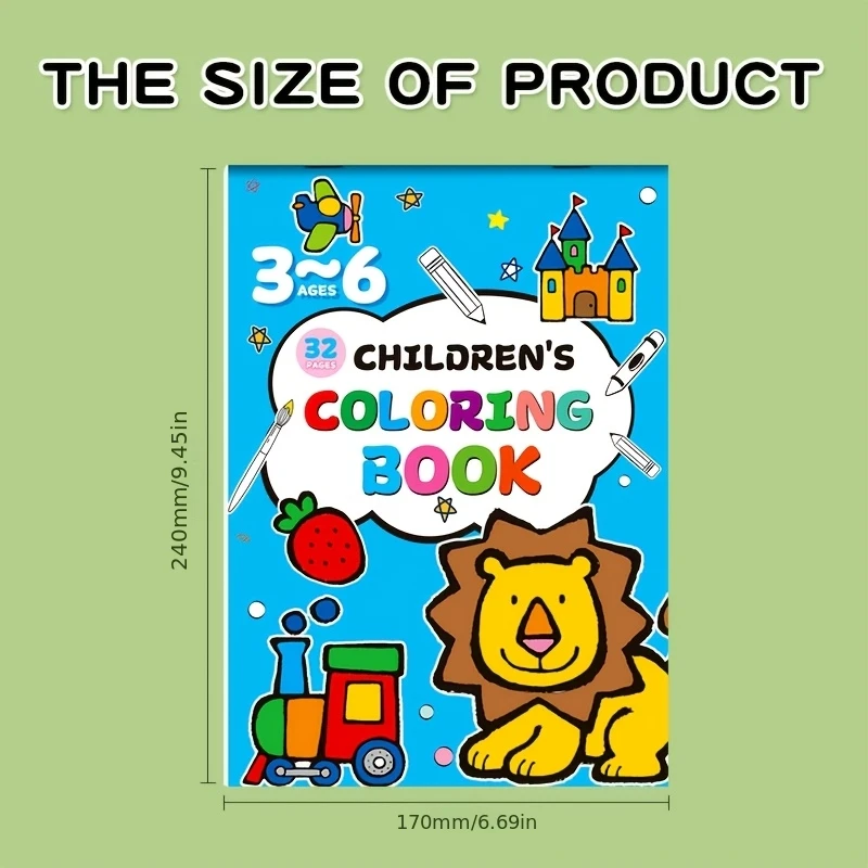 Fun Drawings 32 Patterns Children's Coloring Book 32 Pages of Animal Fruit Transportation Marine Animal Theme Enlightenment Book