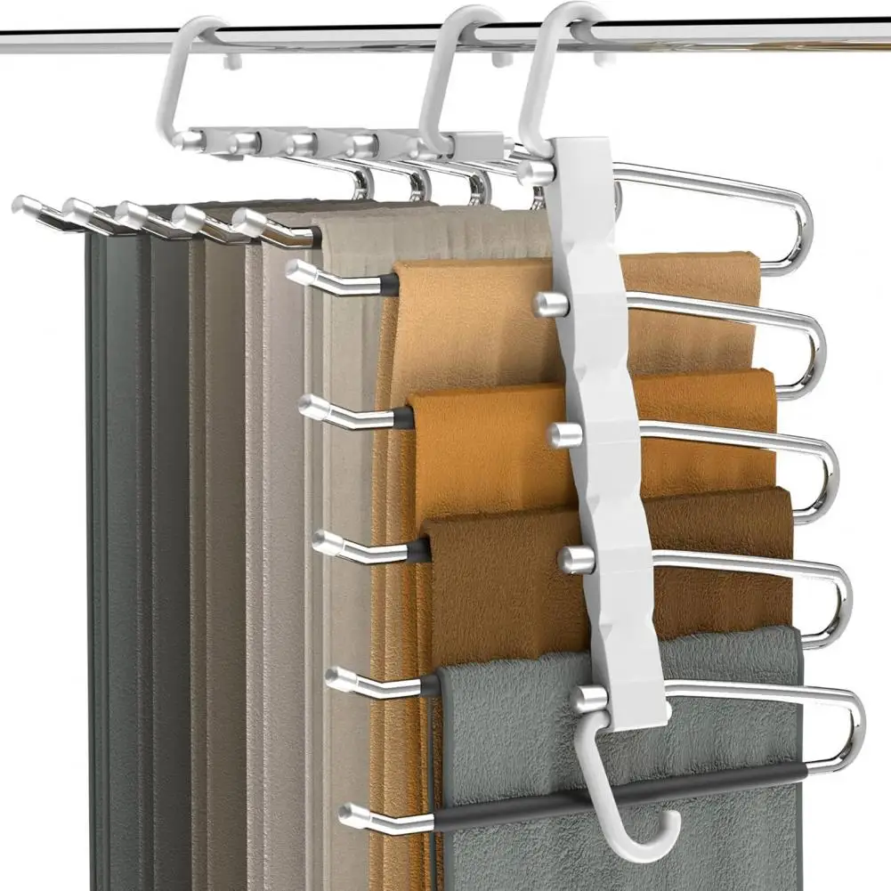 Multi-layer Trouser Rack Storage Holder Anti-Slip Foldable Design Stainless Steel Anti-Slip Clothes Hanger Scarf Holder 바지 옷걸이