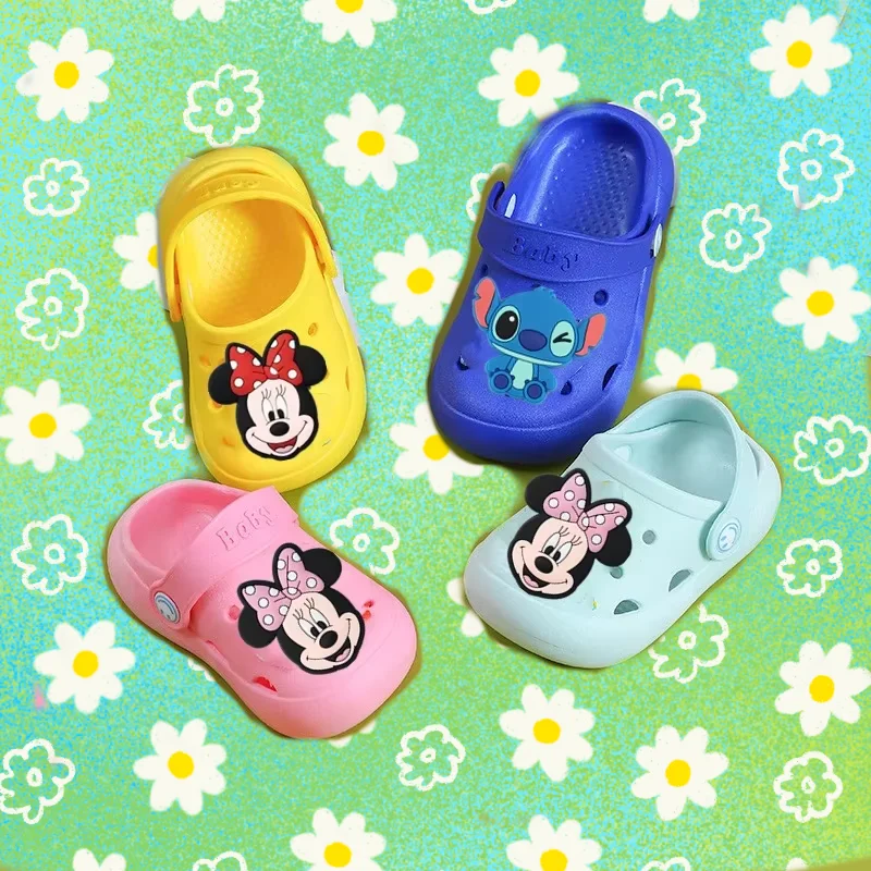 

Детские тапочки Disney Stitch с Микки Маусом, летняя пляжная обувь, детские нескользящие сандалии для мальчиков, домашняя уличная повседневная обувь с героями мультфильмов для девочек