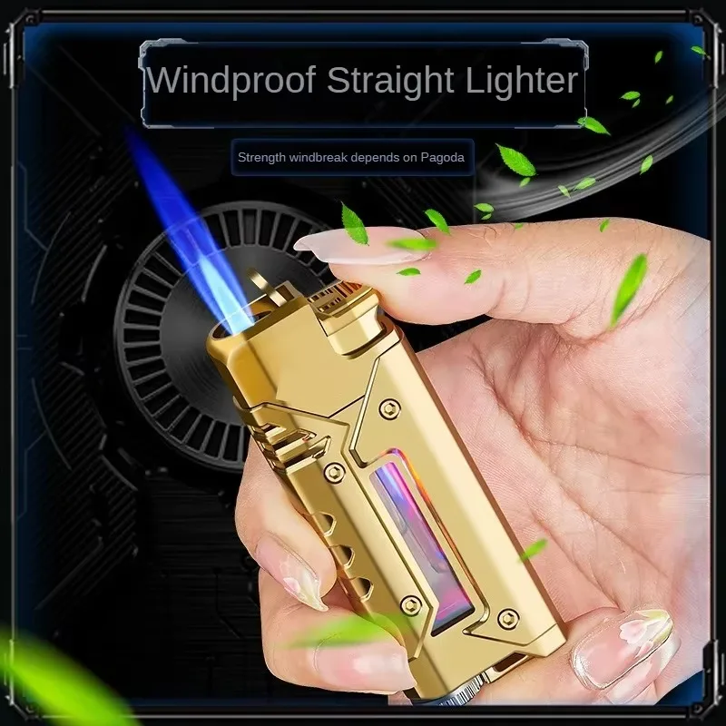 

Windproof Gas Lighter Mecha Design Smoking Accessories Creative LED Cigarette Lighter Visual Air Chamber High-Flame Lighters