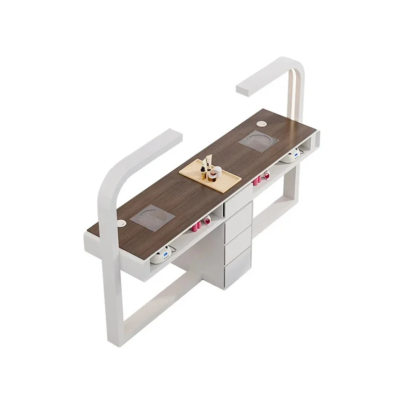 

Cream Dust Collector Manicure Table With Lamp Beauty Design Nail Table Minimalist Aesthetic Table Ongle Salon Furniture
