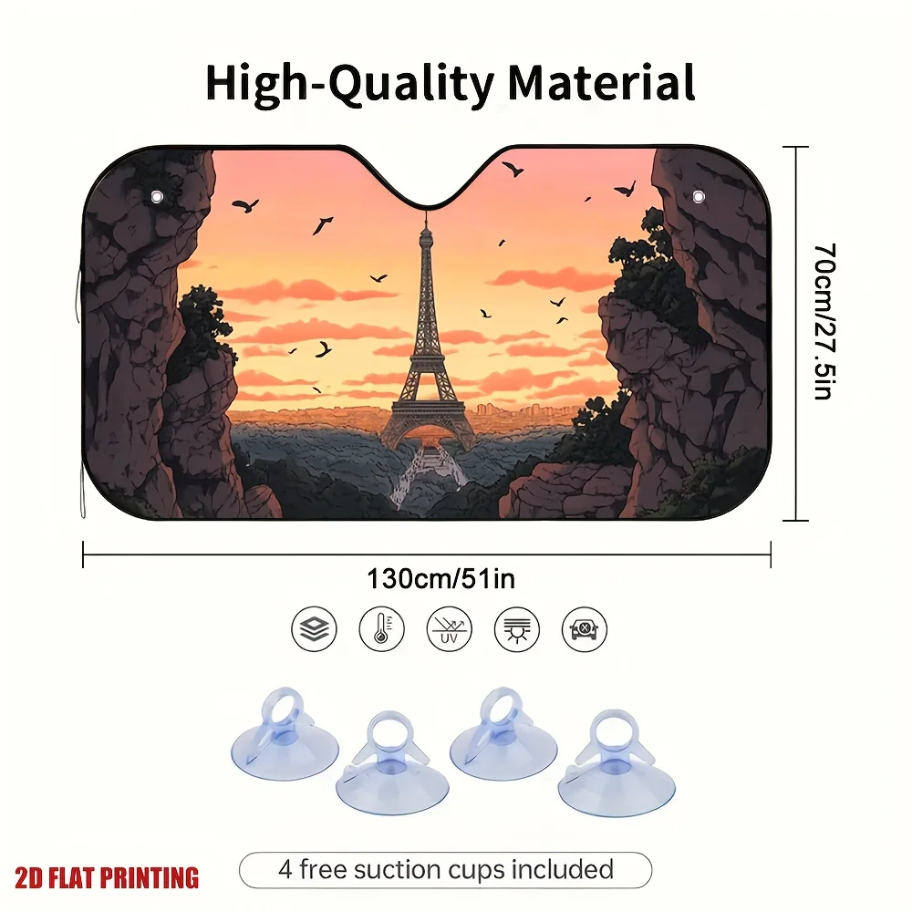 1pc Eiffel Tower At Sunset Car Sun Visor, Perfectly Adapts To Different Car Models, Suitable For All Driving Needs, Providing A