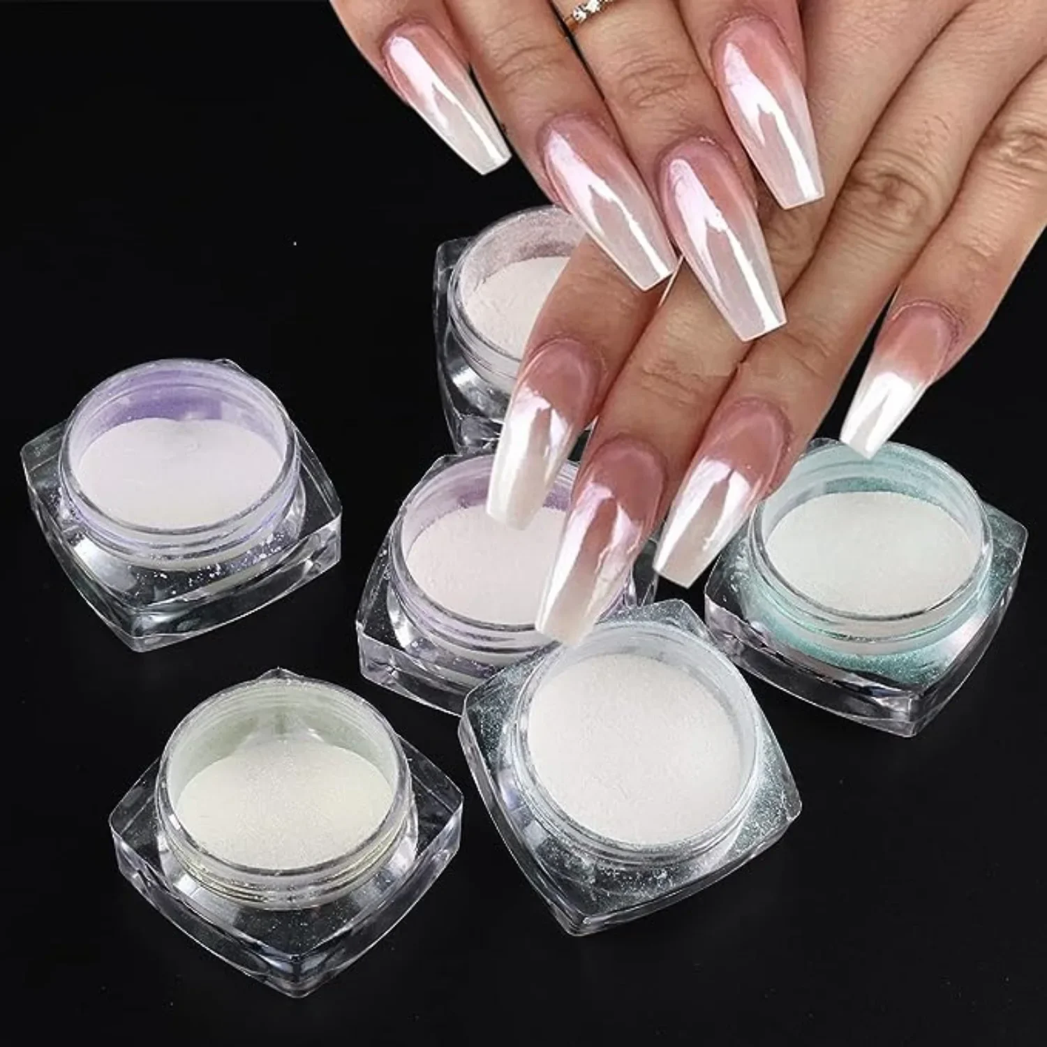 Pearl White Nails Glitter Dust Chrome Moonlight White Rubbing on Powder Shell Mirror Pigment Nail Art Supplies Decoration