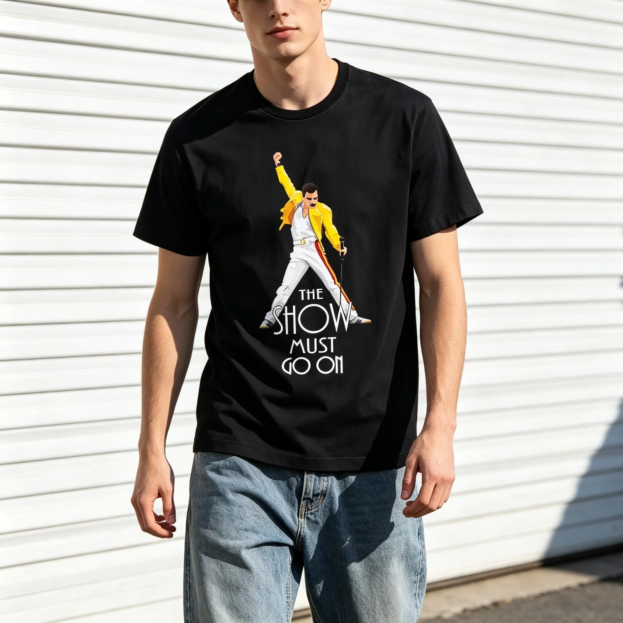 Freddie Mercury The Show Must Go On Classic Casual Music Top Women's Tshirt Unisex Tee Top Short Sleeve Men's Cotton  T Shirt