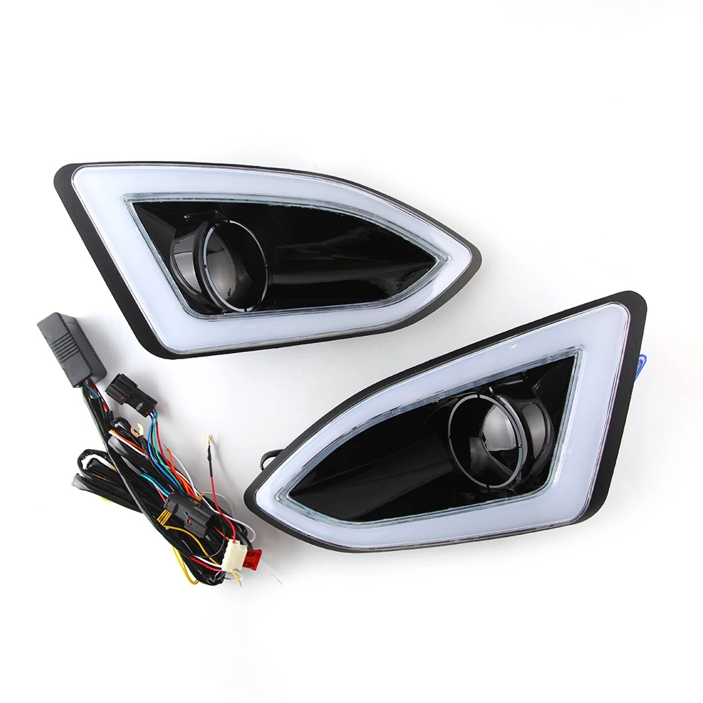 

ABS 12V LED White+Amber+Blue Flashing Daytime Running Light Waterproof DRL Fog Lamp Decoration for Ford EDGE 2015-2018