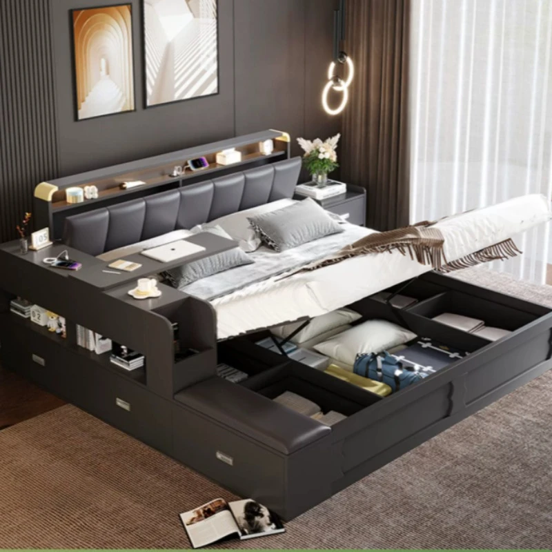 Camas Loft para Niños Storage Queen de 180x200, Camas Japonesas Únicas de Tatami de Lujo para Adultos, Camas con Librero Italiano, Muebles para el Hogar
