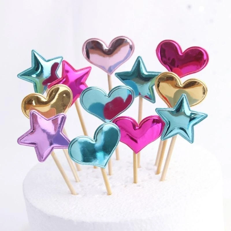 

10xLove Heart/Crown/Star Shaped Insert Falgs Babies Shower Decoration for Party