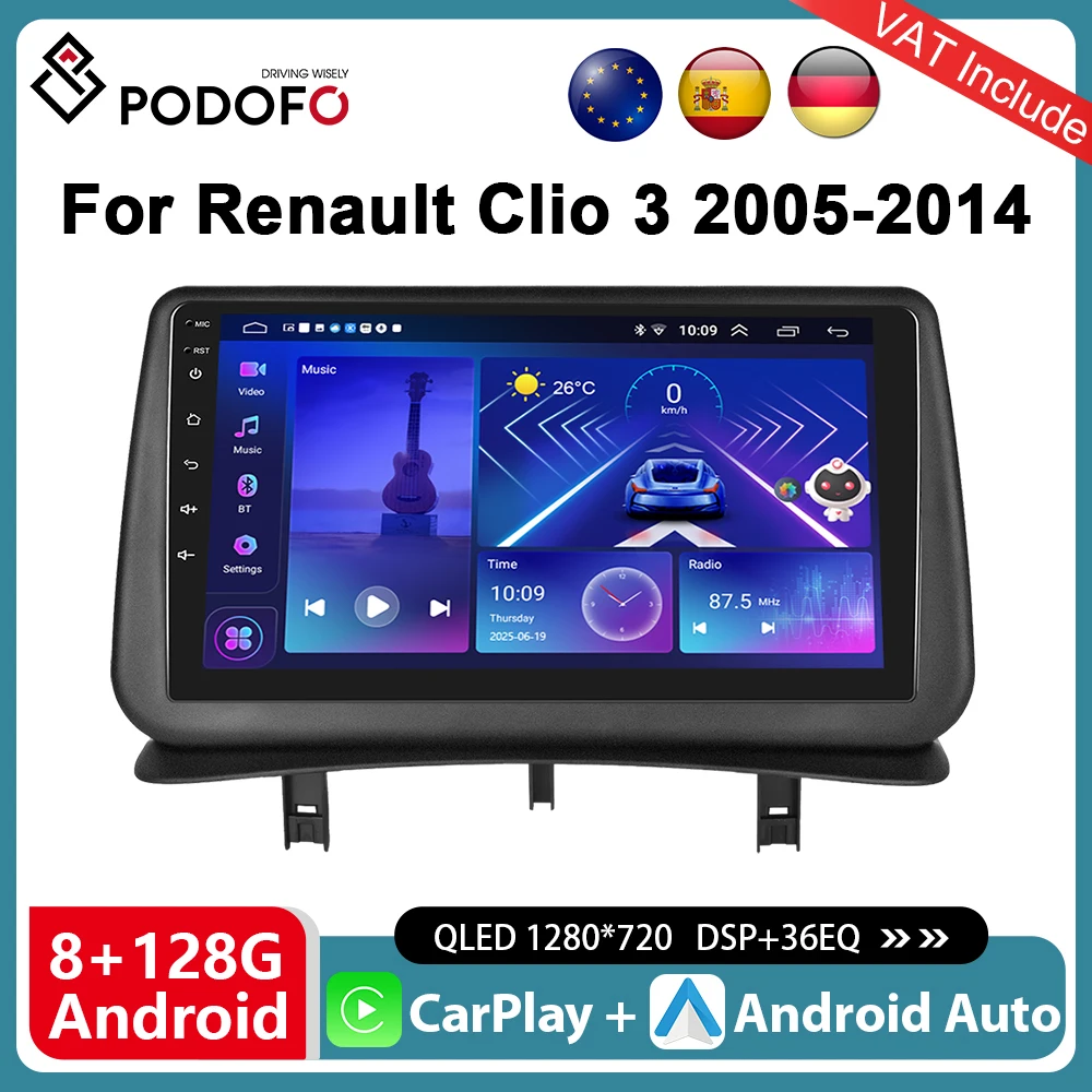 Inefala 9" 2din Carplay Android Auto Radio for Renault Clio 3 2005-2014 Car