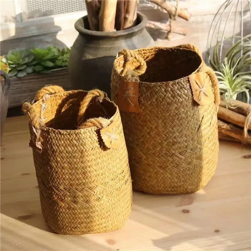 

Rural Grass Weaving Hand-held Hemp Rope Weaving Basket Seaweed Storage