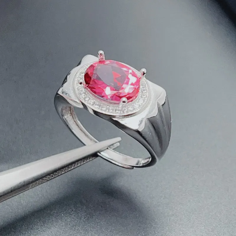 

VVS Grade Pink Topaz Ring for Men 8mm*10mm 3ct Natural Topaz Silver Ring with Gold Plated 925 Silve Rmen Jewelry