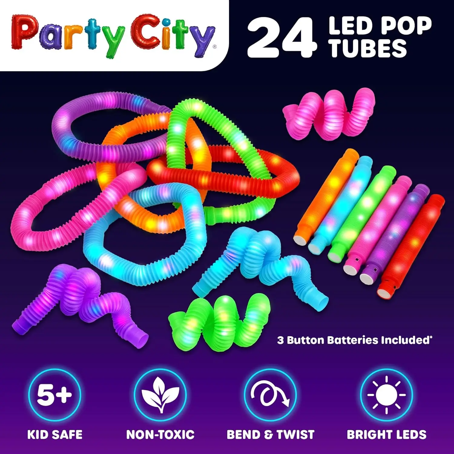 Tubes Pop LED extensibles, 24 pièces, jouets lumineux, bâtons lumineux en vrac, cadeaux de fête pour enfants, fournitures néon qui brillent dans la nuit, Fidget