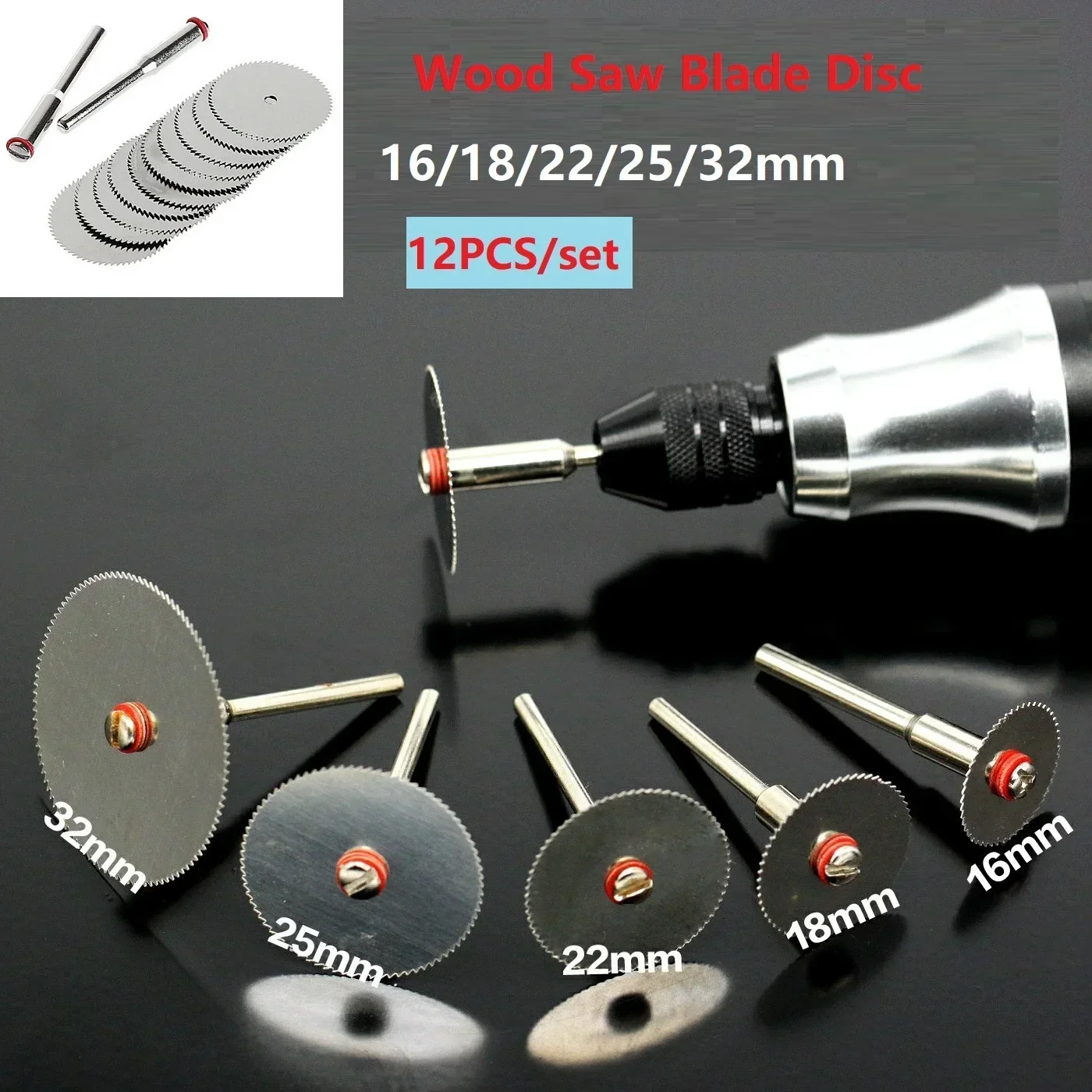 12PCS Mini Wood Circular Saw Blade Carbon Steel Cutting Disc With Mandrels For Wood Plastic Rotary Tool 16 18 22 25 32mm