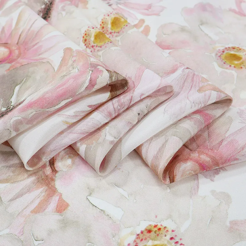 High Quality Pastel Calliopsis Anti-Wrinkle Silk Jianhongcrepe Silkworm Silk Fabric Clothing Shirt Cloth
