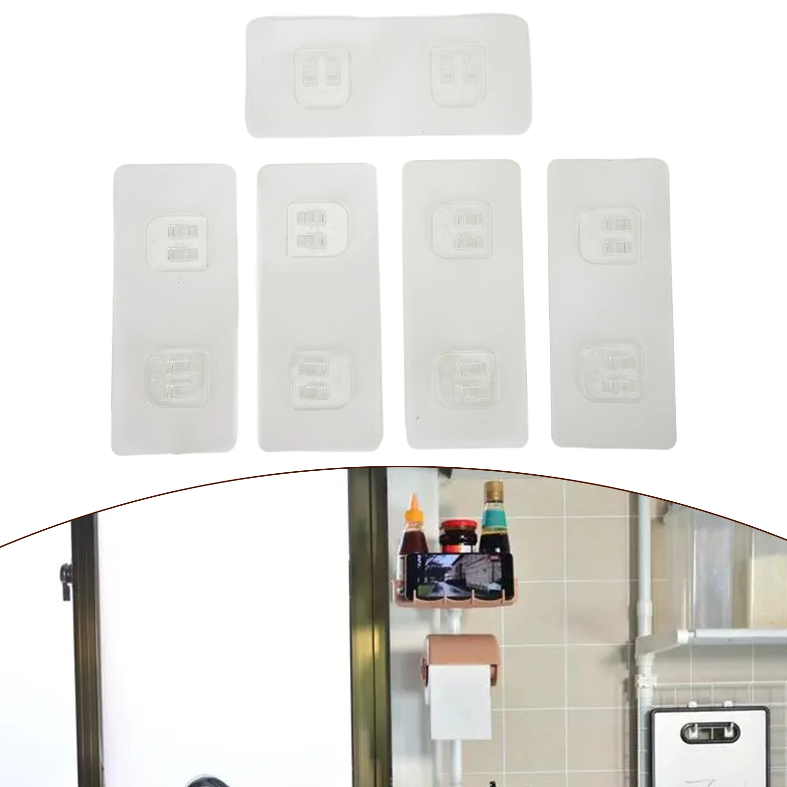 

Hanger Rack Hook Waterproof 5 Pcs ABS/PVC Shelf Sticker Rack Strong Holder Wall Mounted Kitchen Bathroom Brand New