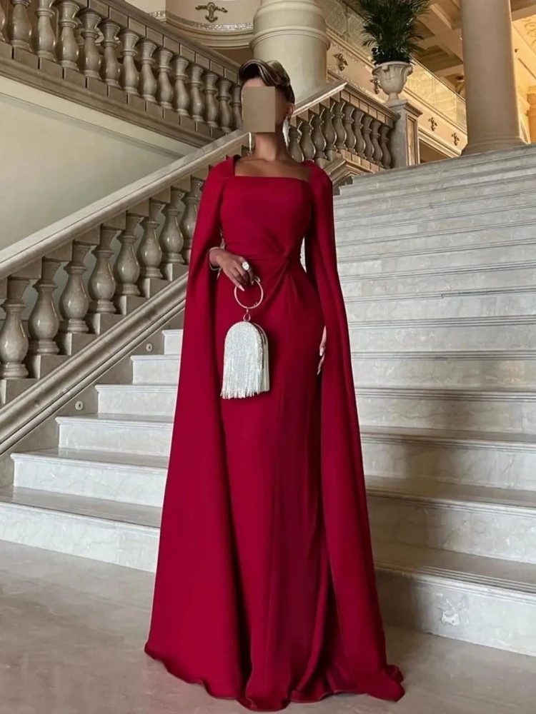 Luxury Red Prom Dresses Square Collar Party Dress Cap Sleeves A-Line Saudi Arabia Formal Gown Floor-Length Plus Size customized