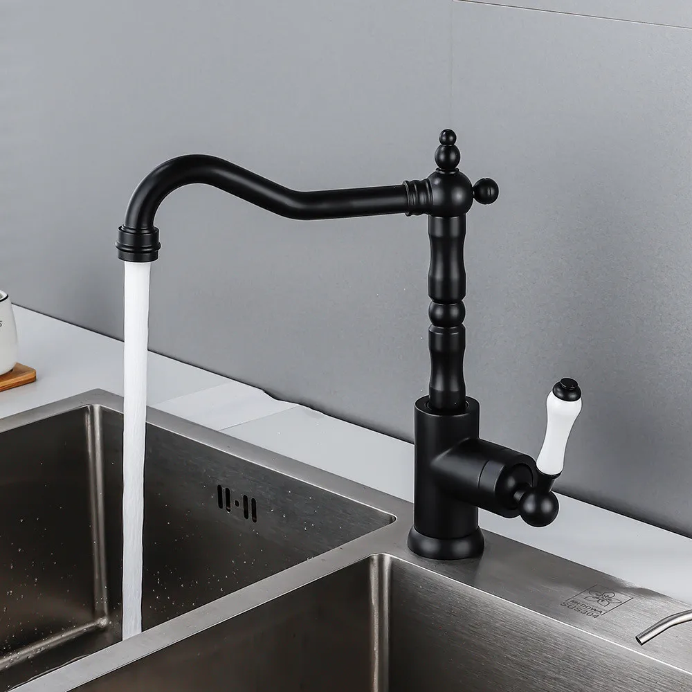 Tuqiu Kitchen Faucets Black Faucets for Kitchen Antique Sink Mixer Single Lever Chrome Sink Mixers Tap Hot Cold Water Crane