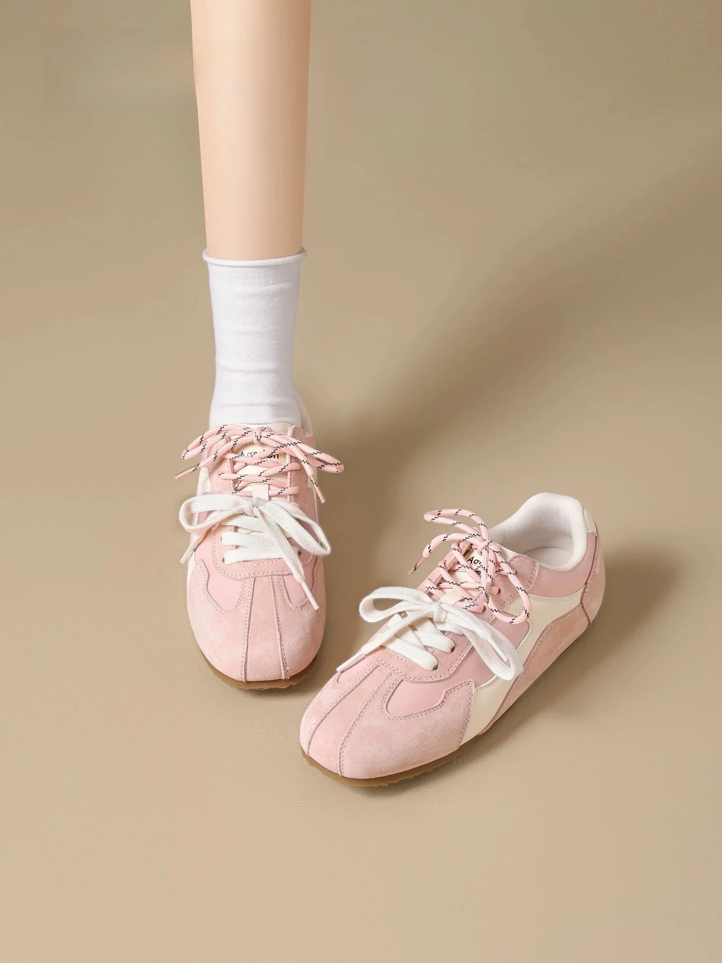 

Agsdon Ballet Thick Bottom Sports Sneakers Women's Pink Casual Shoes Comfortable Breathable Leather Lined All Season Wear