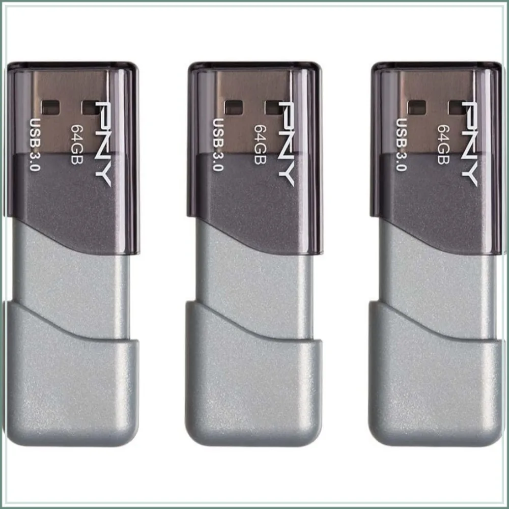 64GB USB 3.0 Flash Drive, 3-Pack, Grey, High-Speed Data Transfer, Sliding Collar Design