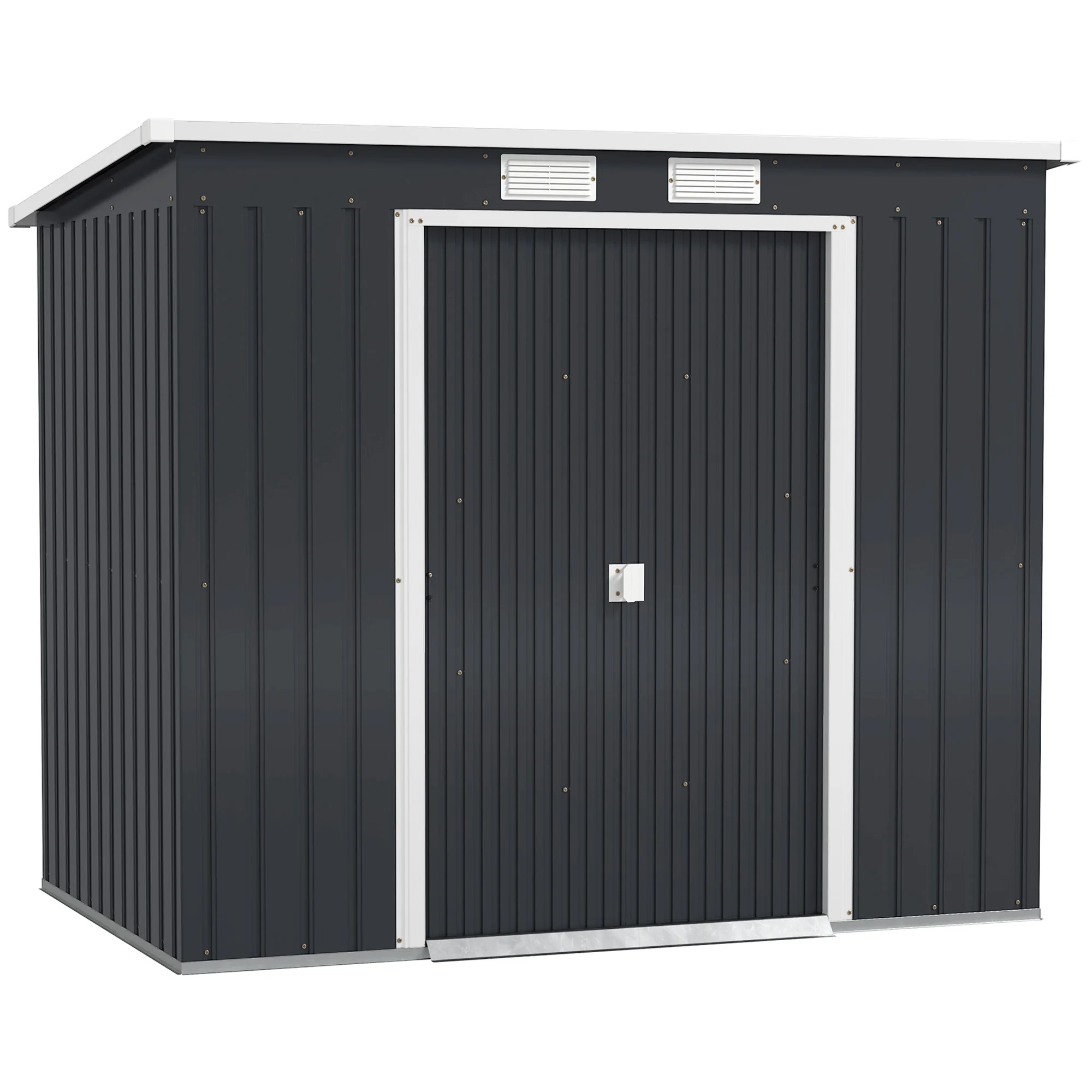 Outsunny Cobertizo de Jardín Exterior 2,4 m² 213x130x172 cm con Puerta Corredera Techo Inclinado Base sin Suelo y Ventanas Gris