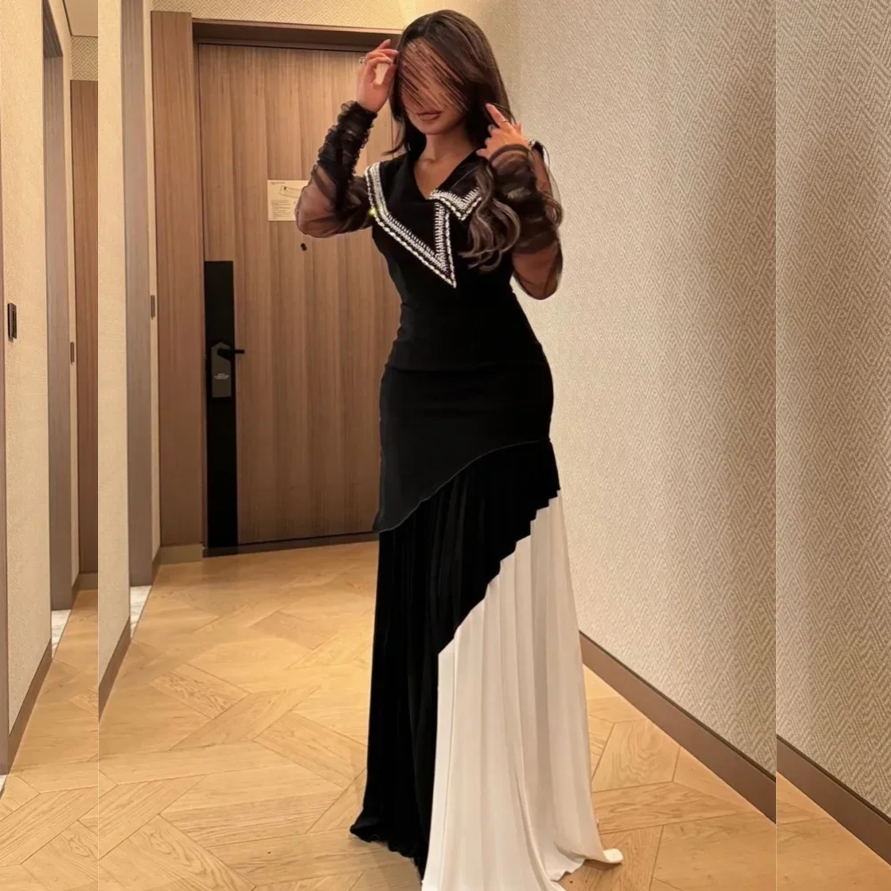 

Customized Chinese Style Jersey Pleat A-line V-neck Long Dresses Evening Dresses Classic Exquisite Modern Style Pastrol Unisex F