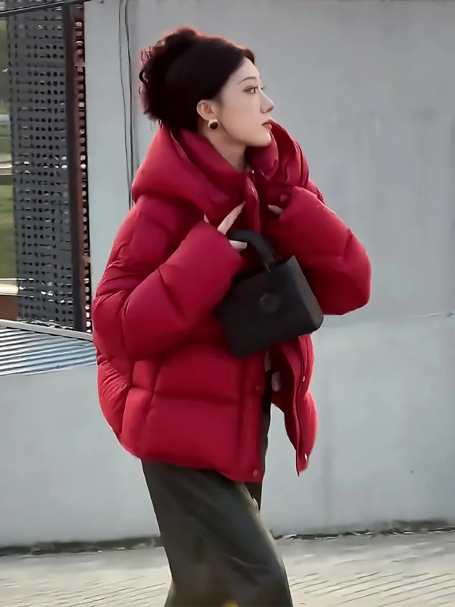 Abrigo de invierno con capucha para mujer, chaqueta acolchada de plumón blanco, con capucha, Dstring, cálido, a la moda, para ir al trabajo, novedad de 2024