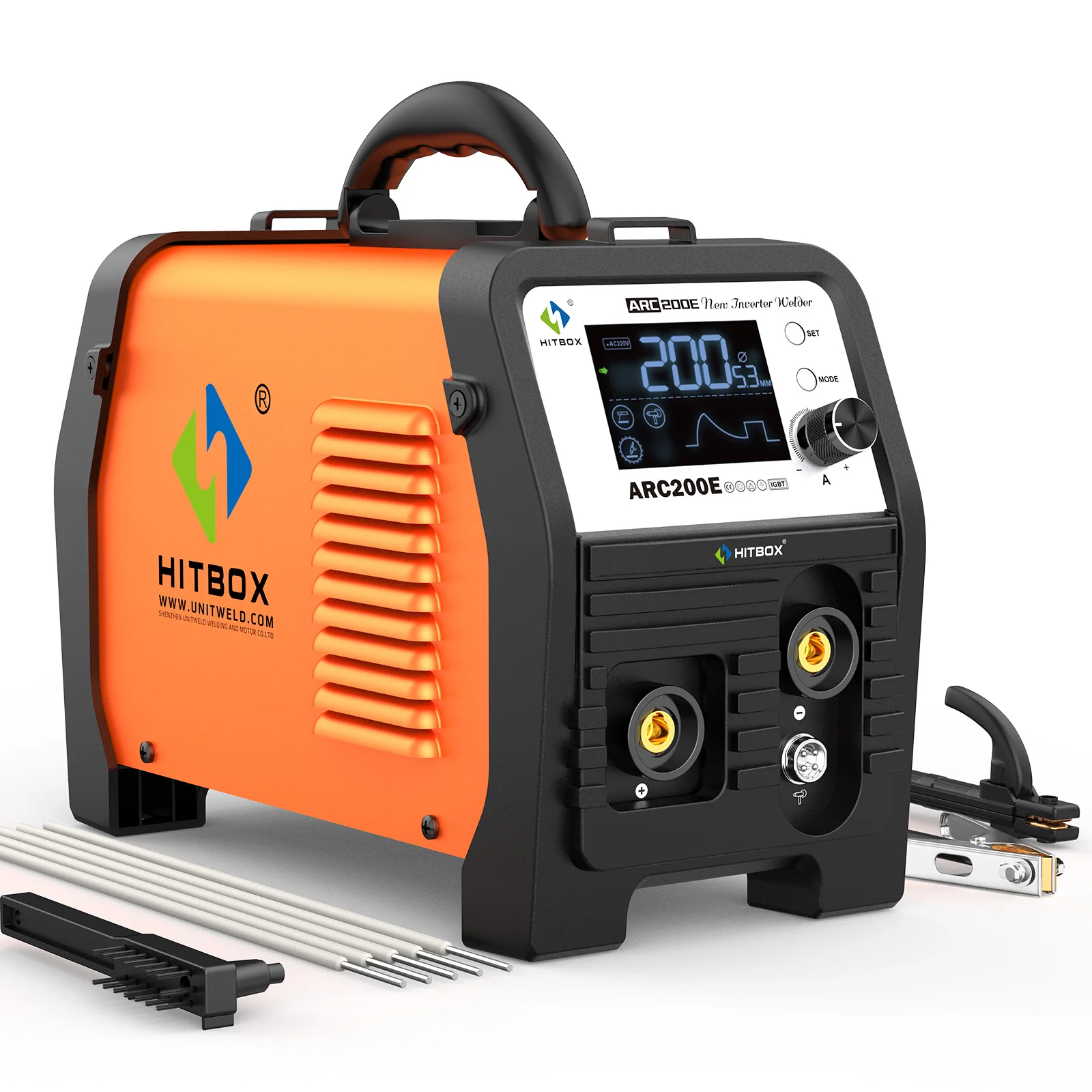 HITBOX ARC200E 3-in-1 Schweißgerät Stick/Lift TIG/Flux MIG Synergische Steuerung Einzelpuls 220V Schweißmaschine Tragbares Schweißgerät Original