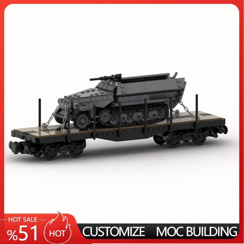717PCS Flatbed Railway Wagon With Half Track Vehicle MOC Model DIY Assembly Blocks Educational Collection Birthday Popular Gift