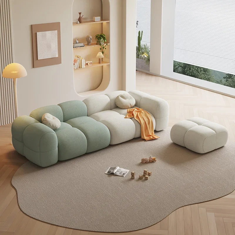 

^Or French Creamy Style Velvet Puff Sofa Living Room Sofa Set Modern Light Luxury Hotel Straight Row Free Combination Lazy Sofa*
