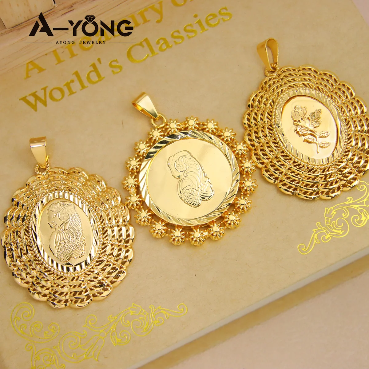 Fashion Arab Gold Color Pendants 18k Gold Plated Punk Hip Hop Big Pendant for Womens Mens Creativity Party Jewelry Gifts